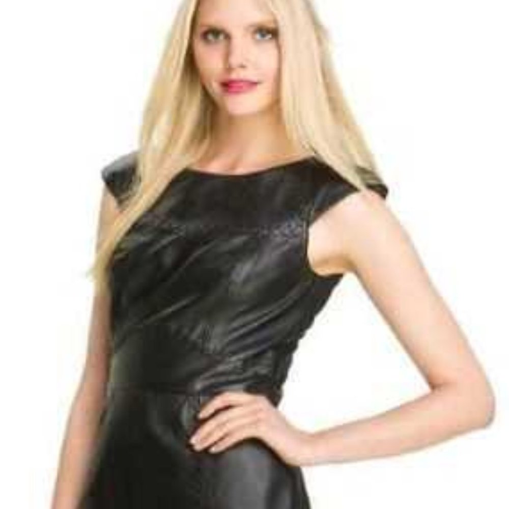 French Connection - Black Leather Stitched Cocktail Dress - size 2